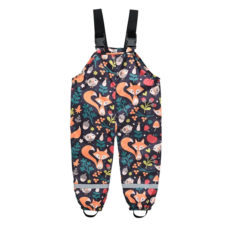 Cartoon Children Overalls Kids Rain Dungarees Windproof Waterproof Suspender Pants Boys and Girls Overalls Rain Pants for 2-11Y