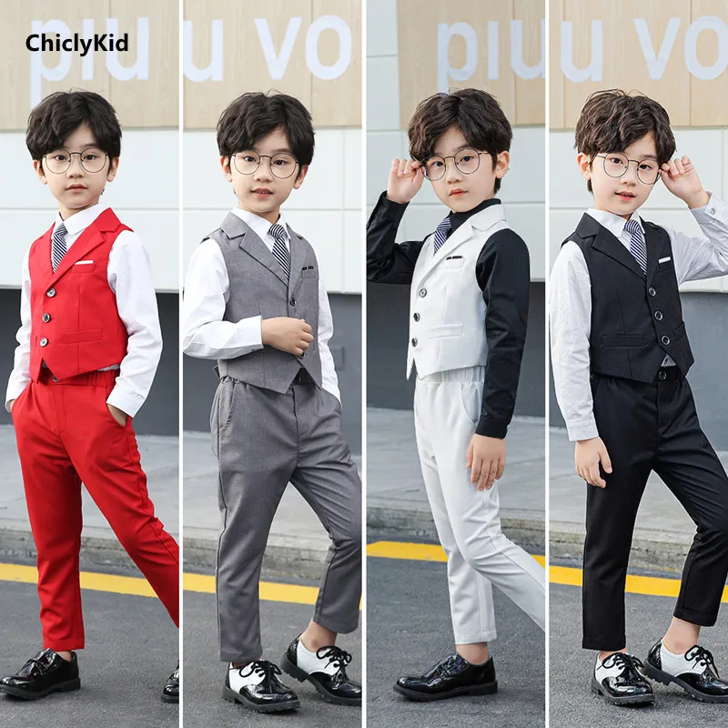 

Boy Wedding Solid Color Top Kids Waistcoat Clothes Set Tiddler Formal Dress Suits Child Shirt Vest Trouser Baby Gentleman Outfit