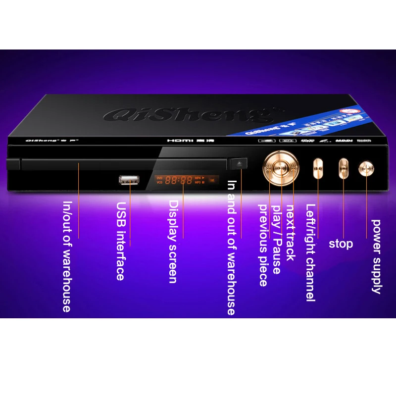 가정용 DVD 플레이어, 1080P TV HD 플레이어, DVP-808 광섬유 동축 멀티 포맷 디코딩, 듀얼 마이크 인터페이스, EVD 플레이어