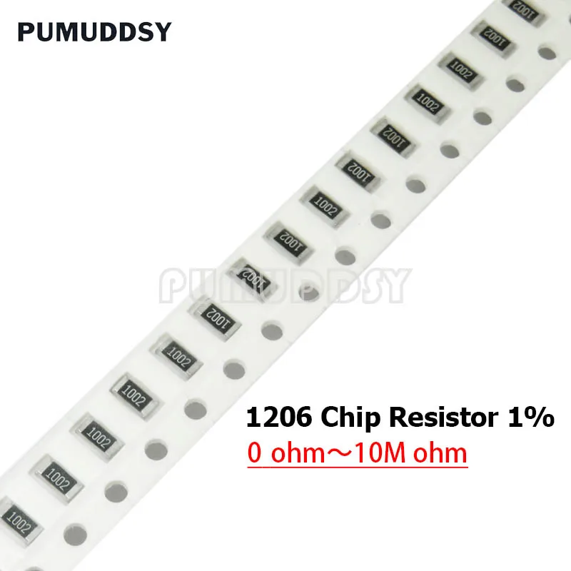 100PCS 1206 1% SMD Resistor 0R ~ 10M 1/4W 0 1 10 100 150 220 330 Ohm 1K 2.2K 10K 100K 1R 10R 100R 150R 220R 330R 1M