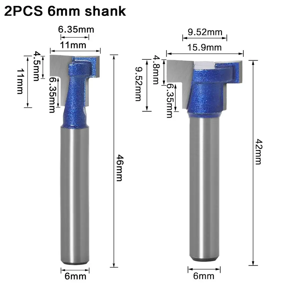 1pc 6mm 1/4inch Shank T-Slot Cutter Router Bit Set Key Hole Bits Hex Bolt T Slotting Milling Cutter for Wood Woodworking Tool