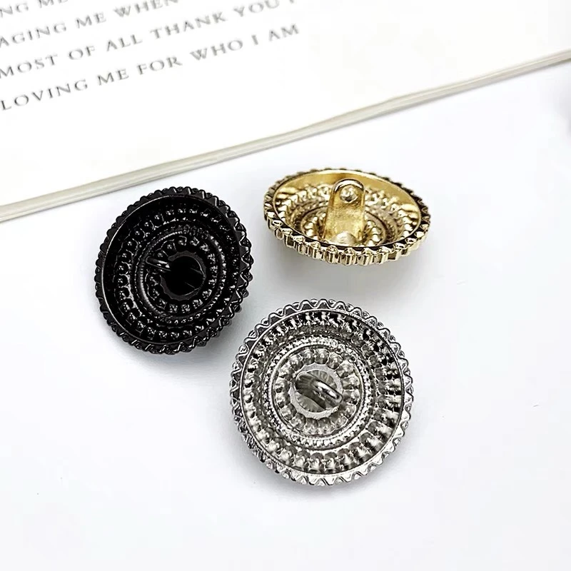 10pcs/lot Fashion Clothing Buttons with Rhinestone Women\'s Jacket Decoration Accessories Black&Golden&Silver Metal Shank Buttons