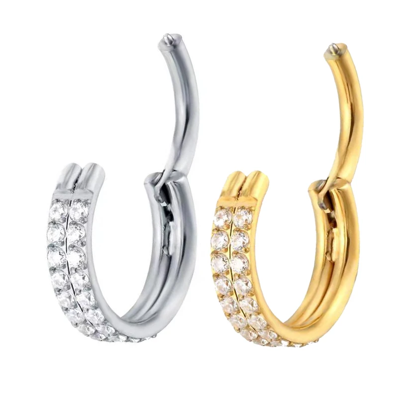 G23 Titanium Piercing Double row CZ Superior Quality Hight Segment Rings Small Septum Nose Rings Earrings Piercing Body Jewelry