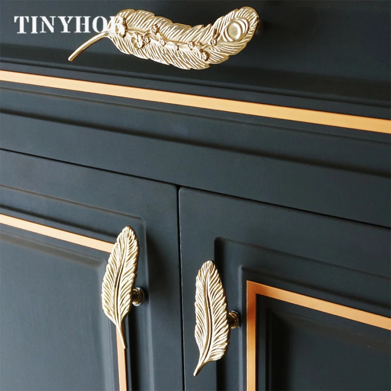 Feather Shape/ Furniture Handles for cabinets and drawers Dresser Door Knobs Pull Furniture Hardware Gold Handle