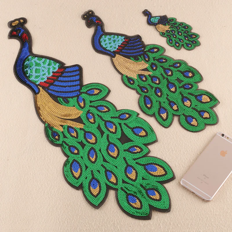 DIY Embroidery Logo, Animal Peacock, Clothing Accessories, Large Patch, Sequin Embroidery Cloth Stickers, Iron on Patches