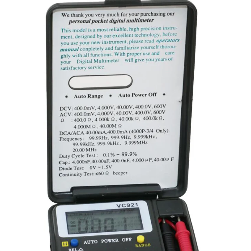 Digital Multimeter  VC921 Mini Digital Multimeter Handheld Pocket Capacitance Resistance Frequency Tester Ammeter Voltmeter