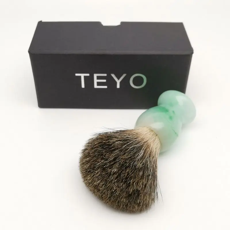 TEYO Emerald Green Pattern Resin Handle Shaving Brush of Pure Badger Hair with Gift Box for Safety Razor