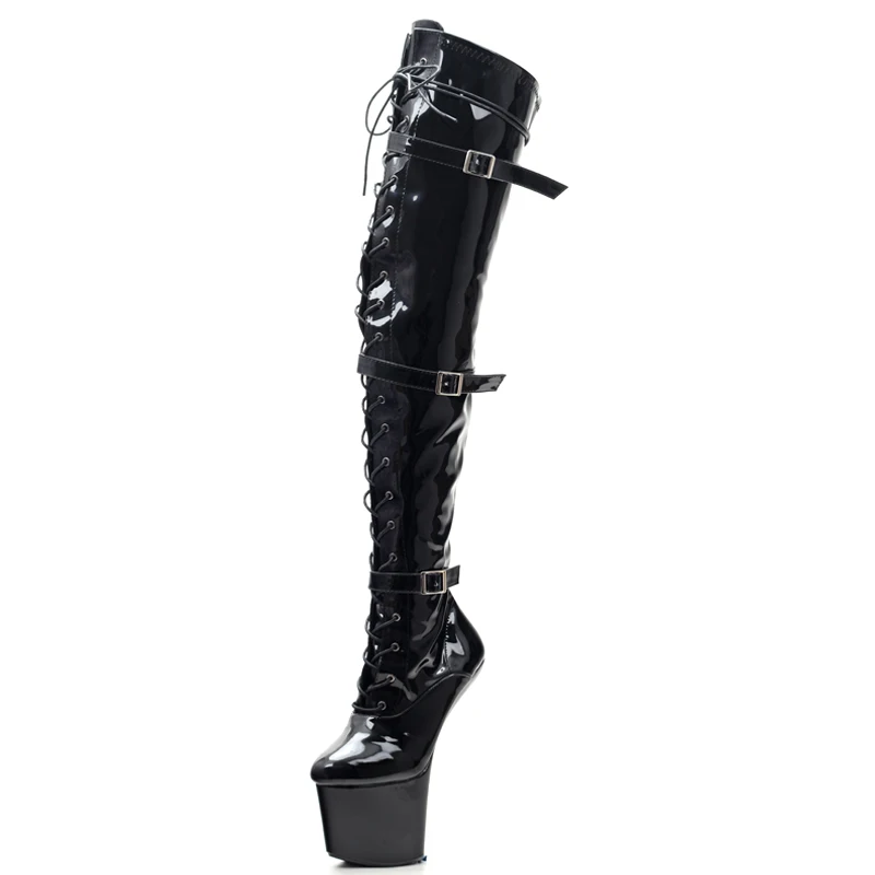 jialuowei High Leg Boots Lace up Extreme High Heel Fetish Heelless Horse Stallion Hoof Sole over knee boots crotch high boots