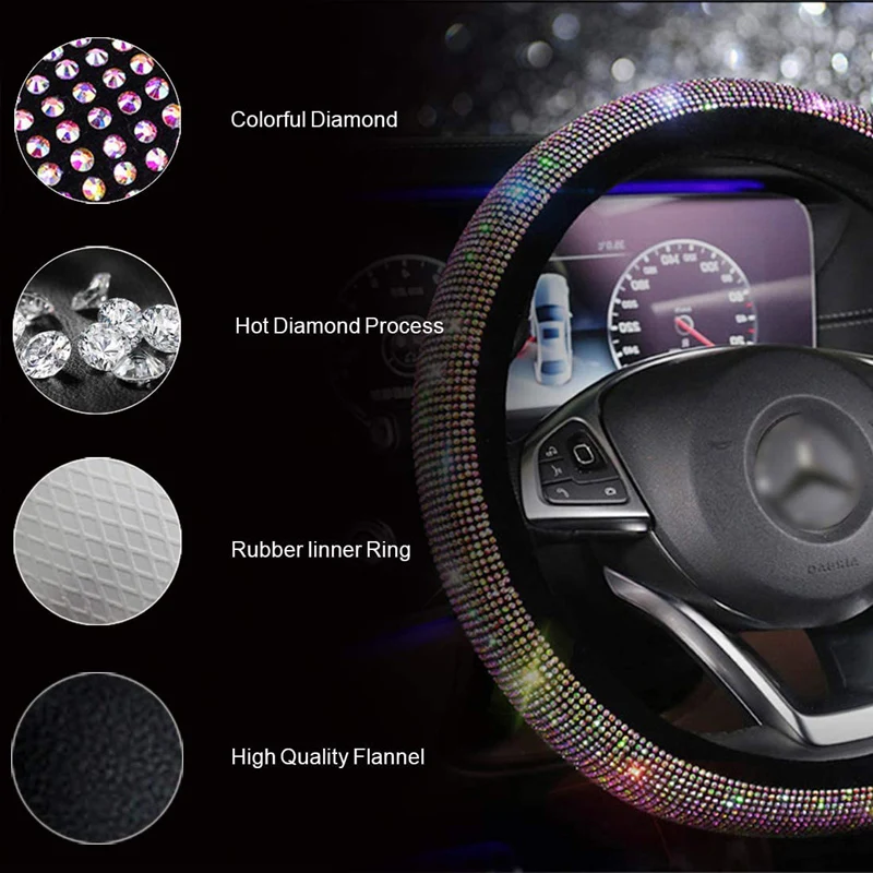 Universal D-typ Strass Auto Lenkrad Abdeckung Diamant Auto Bling Zubehör Innen für Frauen Mädchen Auto Dekoration – Detail 6