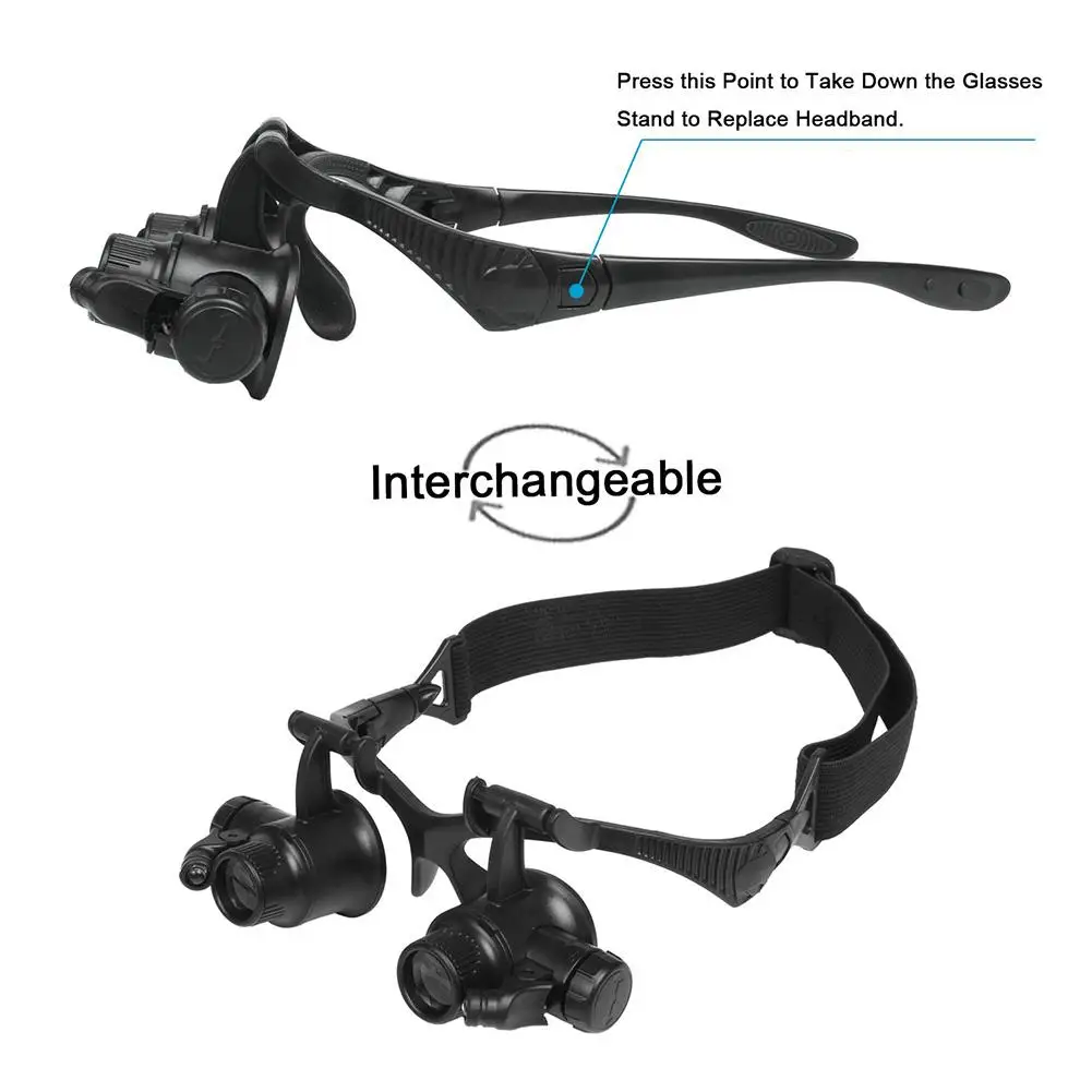 10X 15X 20X 25X Double Eye Glasses Loupe Head Wearing Magnifying Glasses Headset With LED Light For Watch Repair Jewelery