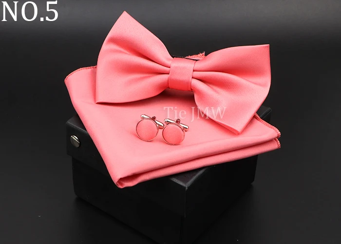 Herren Klassische Helle Farbe Bowtie Set Grün Rosa Blau Rot Fliege Manschettenknöpfe Hochzeit Krawatten Taschentuch Party Geschenk Krawatte Hemd zubehör – Detail 5