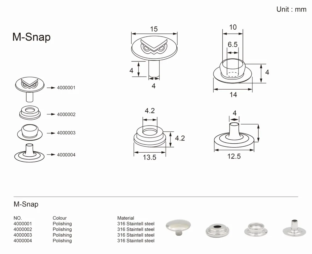 10 Set 316 Stainless Steel M-Snap Fastener Snowl For Marine Boat Canvas Cover  M-Snap