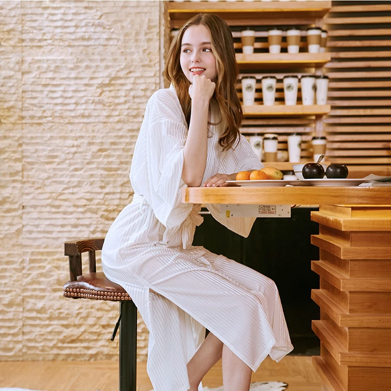 

Autumn Winter Robe Hotel Leisure Wear Comfortable Soft Women Sleepwear Bathrobe Sexy Robe Dressing Gown Autumn Winter