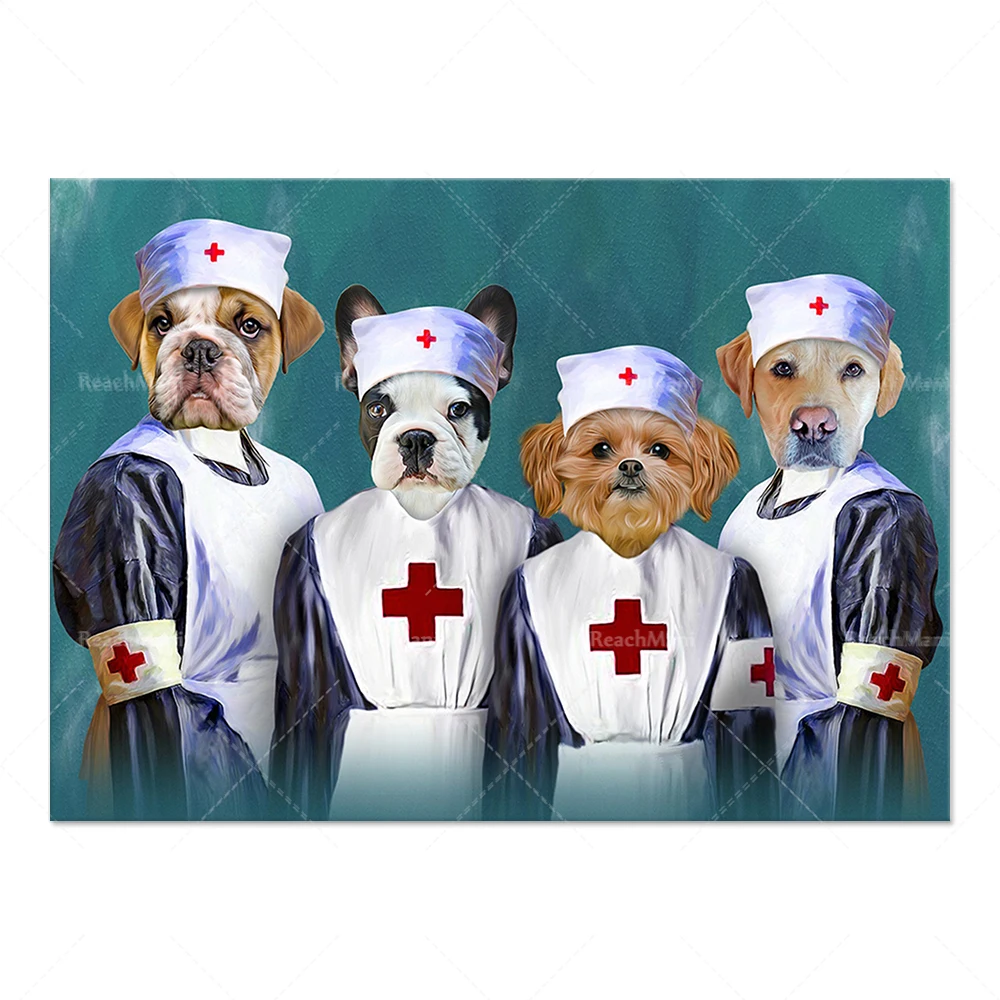 Fashion nurse fun poster dog and print wall picture cool pet dog in hospital art canvas painting living room home decoration