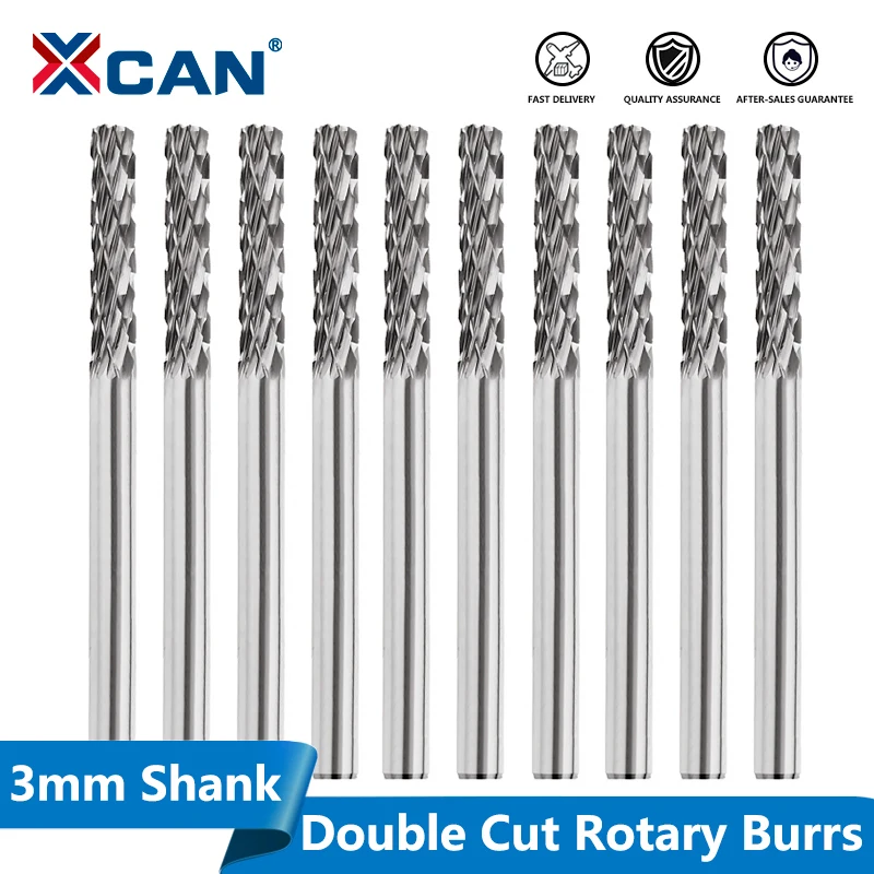 XCAN 10 sztuk 3mm Shank Double Cut zestawy żaren obrotowych z węglika wolframu do narzędzi obrotowych Dremel pilnik obrotowy