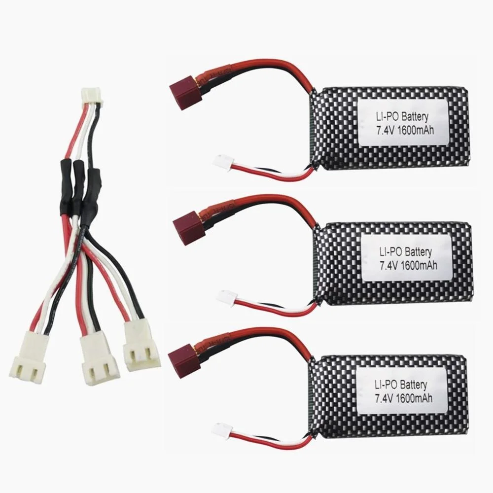 

3PCS 7.4V 1600mah T-Head Battery with 3-IN-1 Charging Conversion Cable for 9125 RC Car Accessories