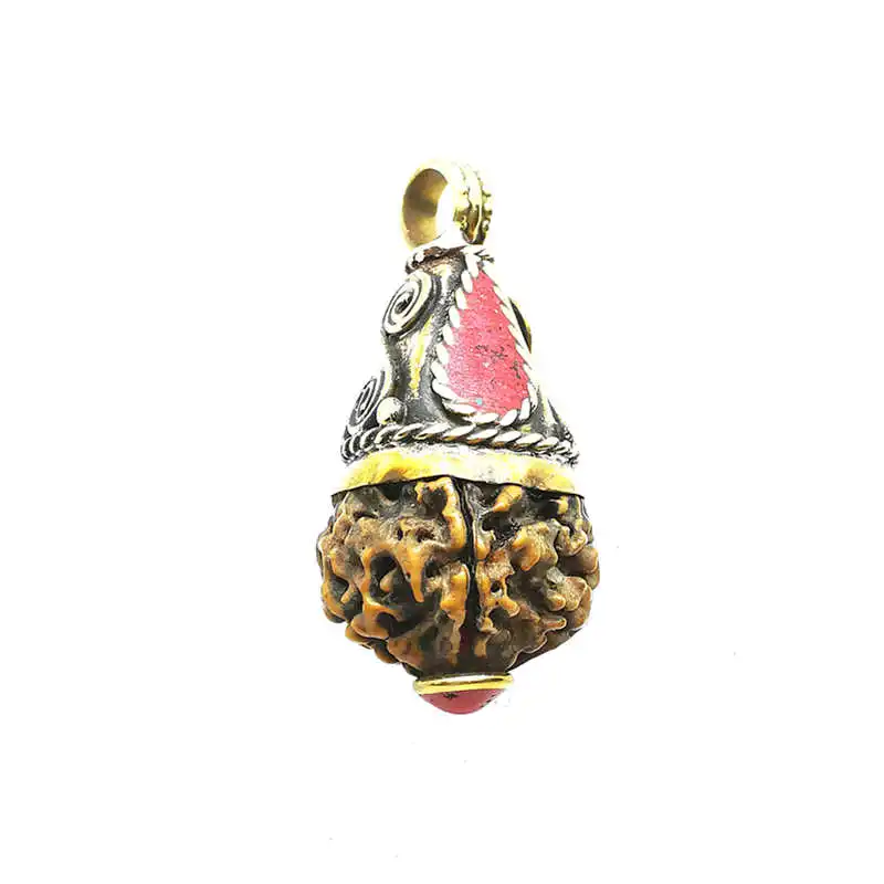 Tibetan Amulet Brass Capped Rudraksha Bodhi Beads Pendants TBP566