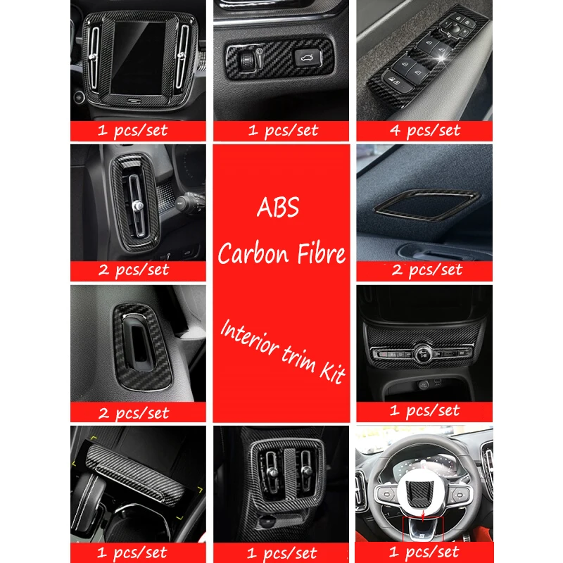 

ABS Carbon Fibre For Volvo XC40 2017-2019 Car Ashtray glass Lift Switch Air condition small Rear Air outlet Vent navigation