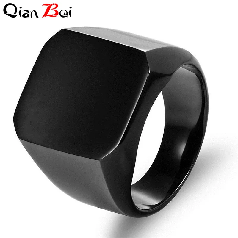 QianBei Smooth Men\'s Black Rock Punk Rings Cool Fashion Individuality Signet Ring for Men Party Jewelry