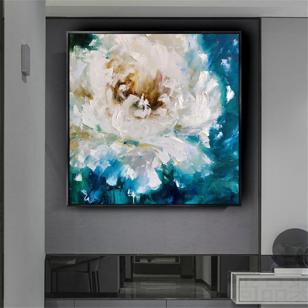 

Pure Hand Painted Abstract Oil Painting Thick Textured Pop Art White Bluer Canvas Painting For Living Room Home Decor Painting