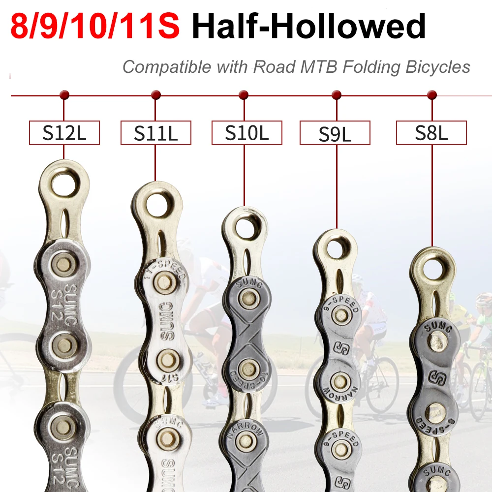 

SUMC MTB Road Bike Chain 116L 126L 8/9/10/11/12 Speed Moutain Bicycle Chain Bike Accessories for Shimano SRAM Campagnolo