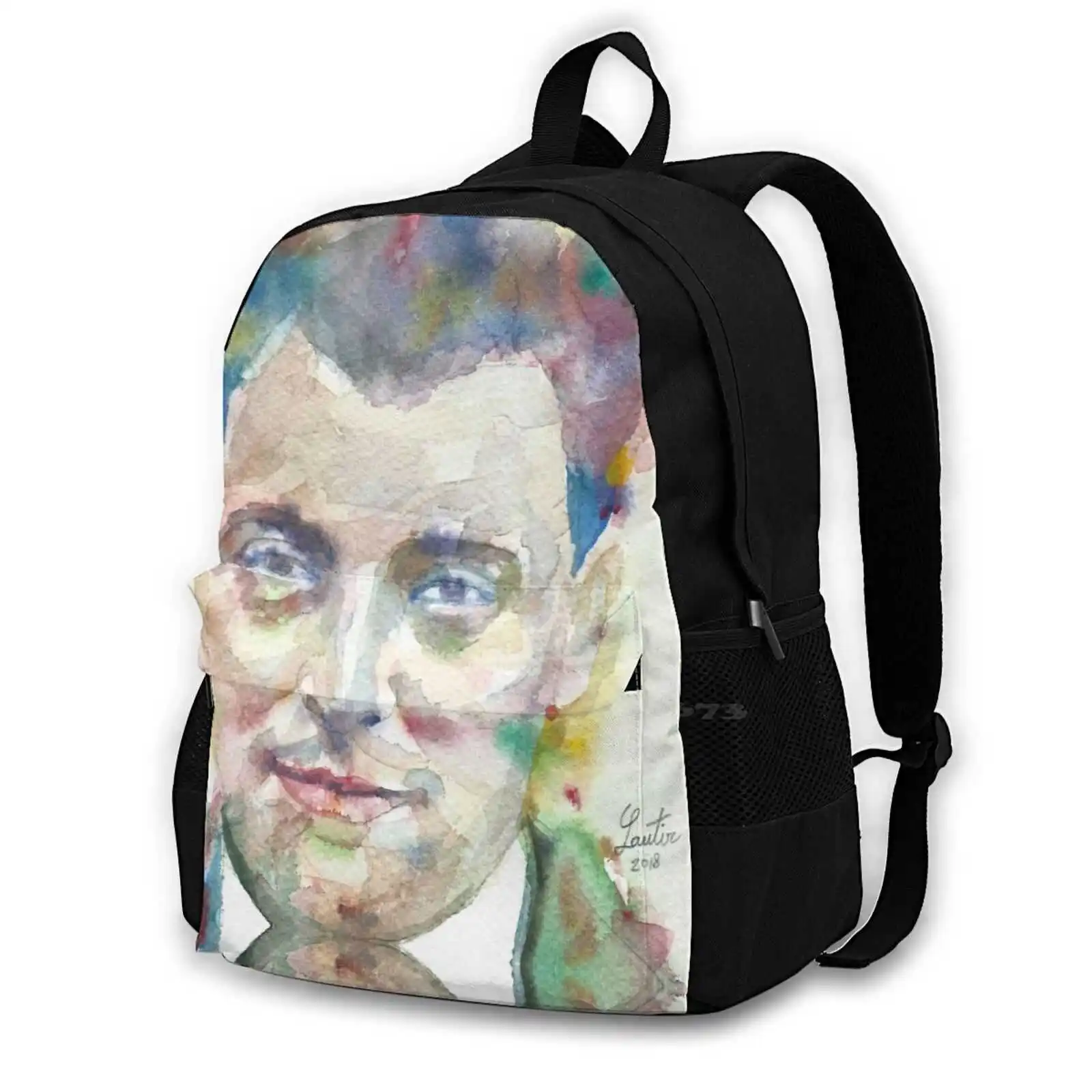 

Wolfgang-Watercolor Portrait.1 Large Capacity School Backpack Laptop Bags Wolfgang Scientist Physicist