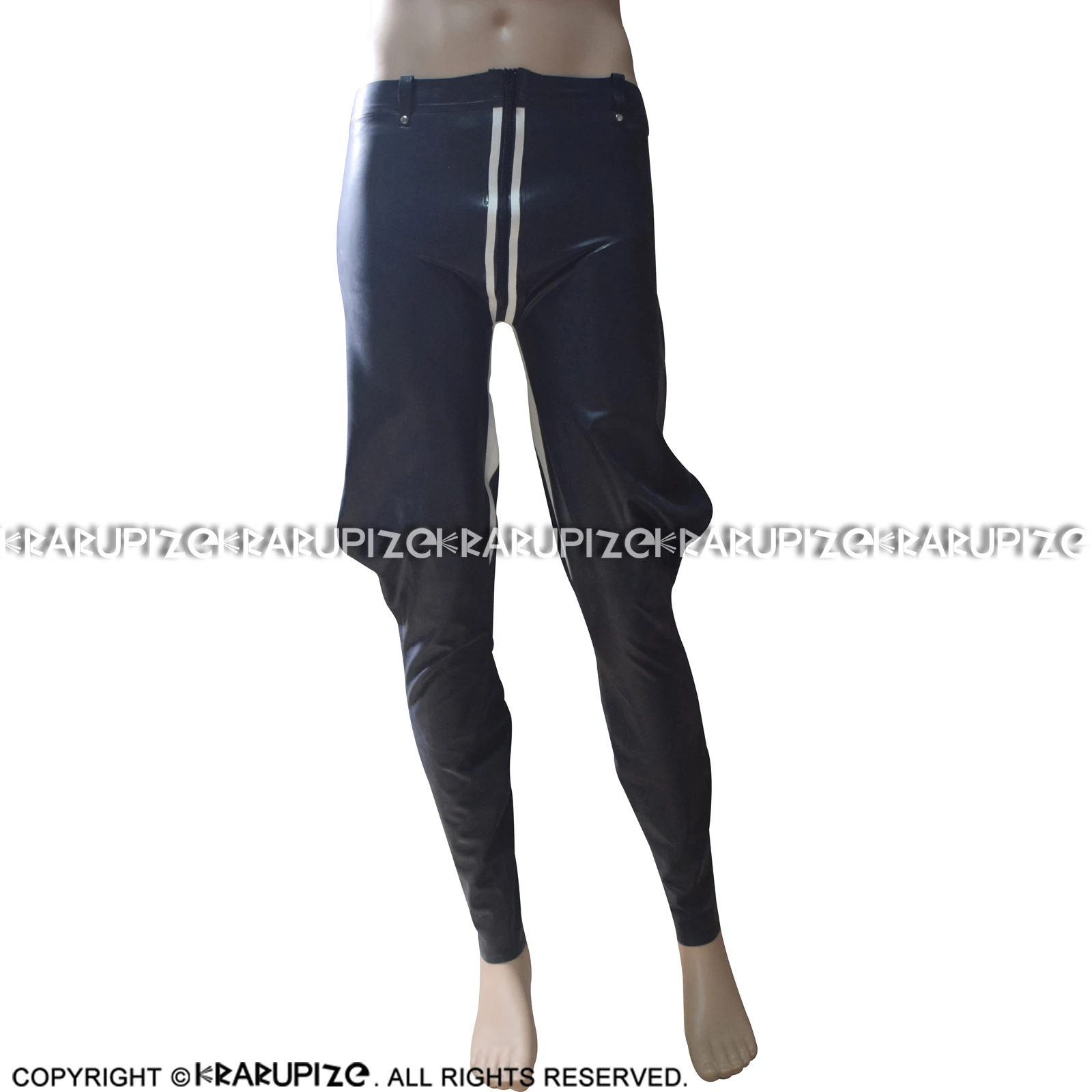 Black And White Stripe Front Sexy Latex Pantaloons Rubber Pants Jeans Trousers Leggings Bottoms CK-0029