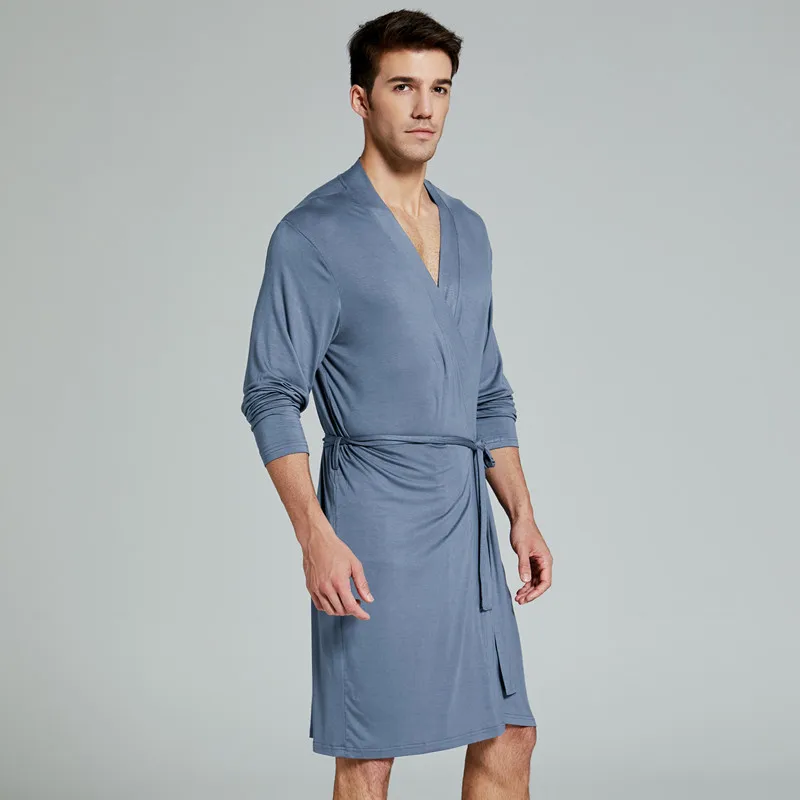 Men's Modal nightgown bathrobe sexy gown  Sleepwear Night Shirt Loungewear Pyjamas