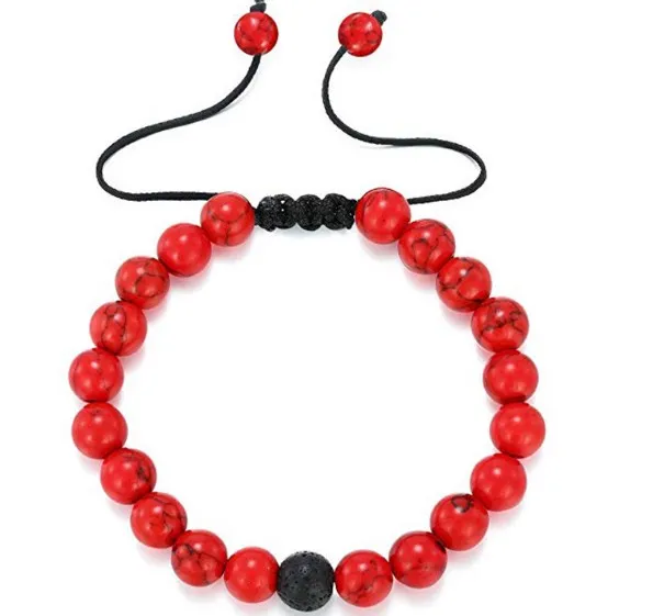 8mm black red multicolor Agate Chakra Healing Reiki Buddha Yoga Bracelet elastic adjustable Volcanic Stone Bangles rt43