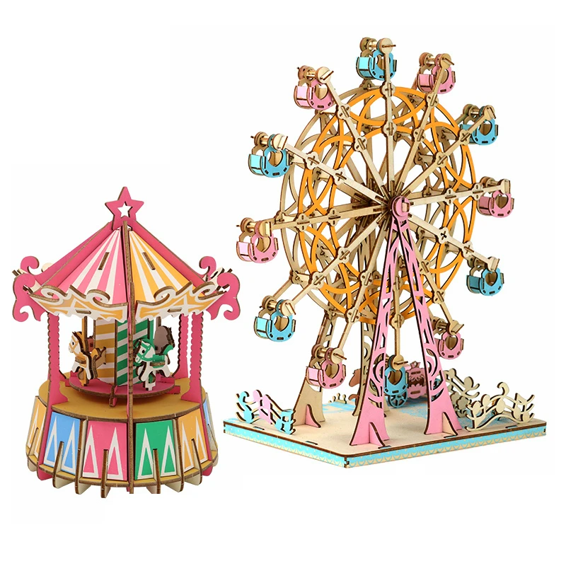 Kids 3D Wooden Puzzle Toys Laser Cutting Ferris Wheel Piano DIY Manual Assembly Educational Learning Wooden Toys For Children