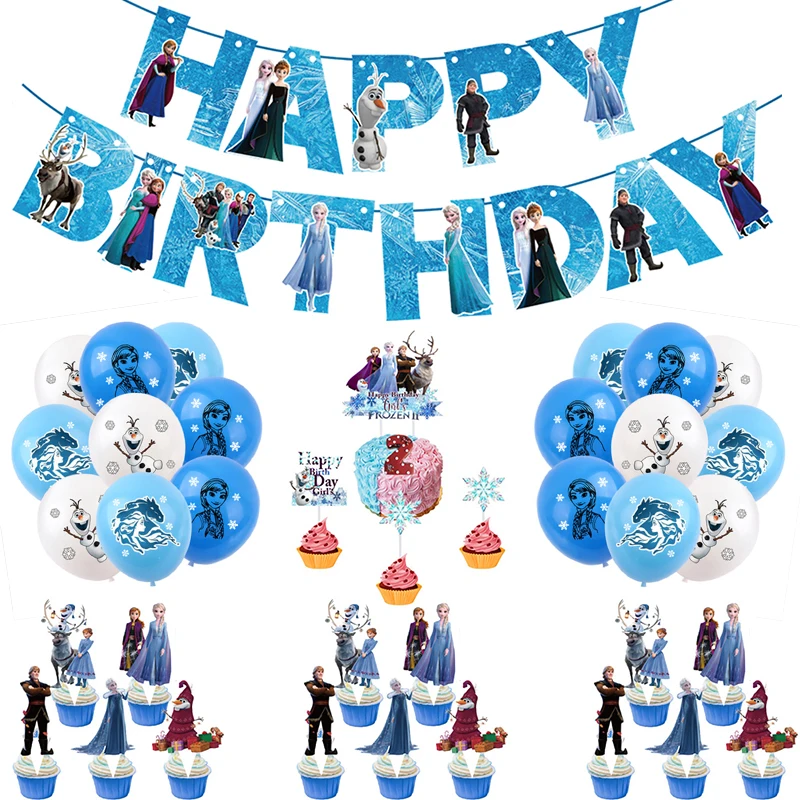 

Frozen elsa anna Party Decoration Package Superhero Pull Flag Cake decoration Boy Children Birthday Balloons Kids Toy Party Set