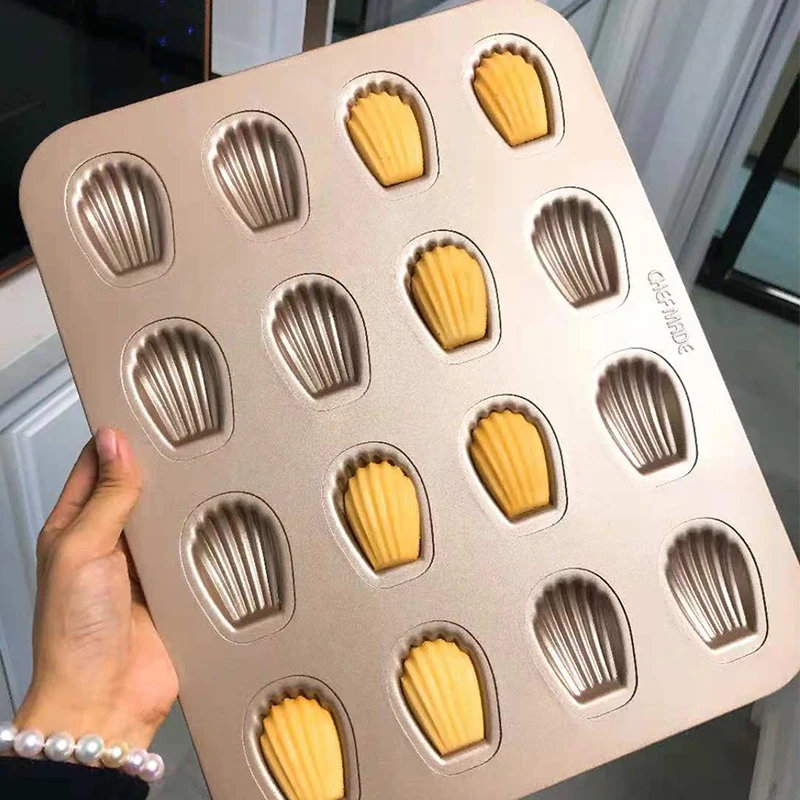 Chef Made Non-stick Madeleine Marine Shell Small Cake Mold Baking Tray Tray Baking 16-cavity Mold for Home Oven