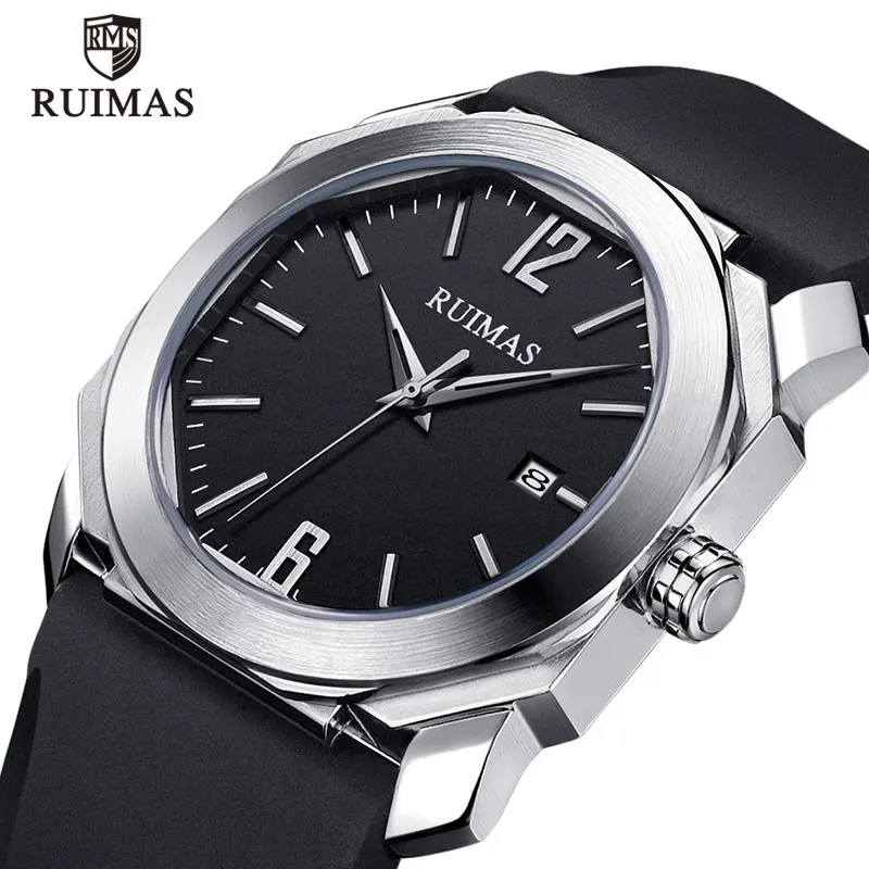 

RUIMAS Men's Analogue Quartz Watches Silicone Military Sport Wristwatch 2019 Top Brand Grey Clock Man Relogios Masculino 525G