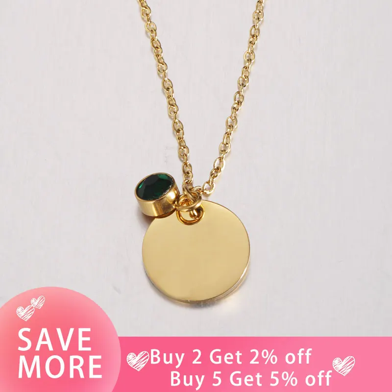 Fnixtar 12Pcs 45cm 15mm Round Discs Birthstone Necklace Mirror Polish Stainless Steel Chain Necklace For Women's Fashion 2021