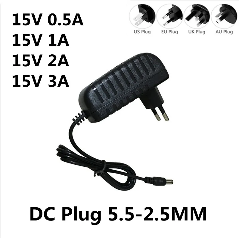 1PCS AC/DC Adapter DC 15V 0.5A 1A 2A 3A AC 100-240V Converter Adapter Power 15 V Volt Charger Power Supply EU US UK AU Plug