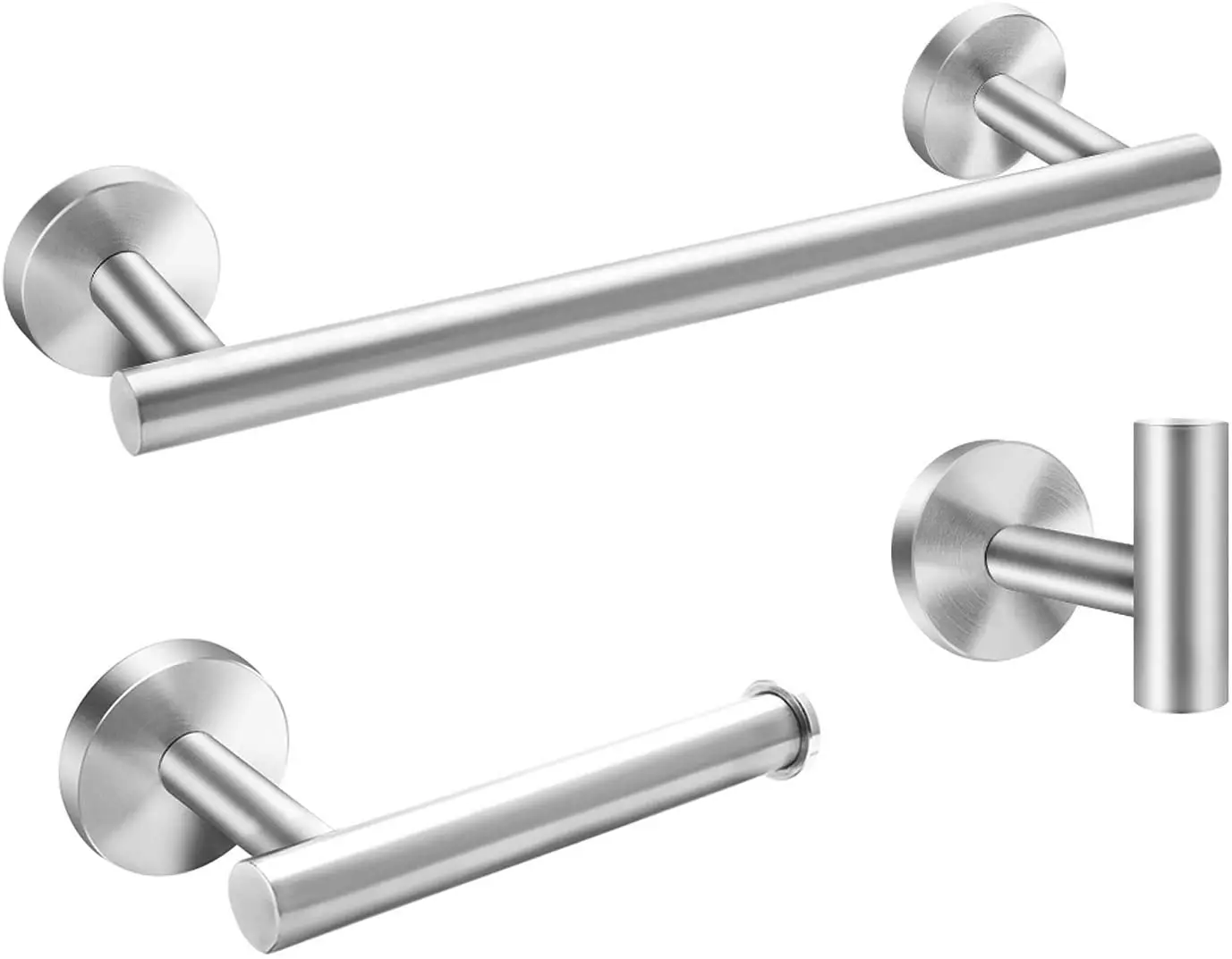 COOANHO 3-Piece Bathroom Hardware Set, SUS304 Stainless Steel Towel Rack, Toilet Paper Hooks, Robe Hook (Brushed Nickel)