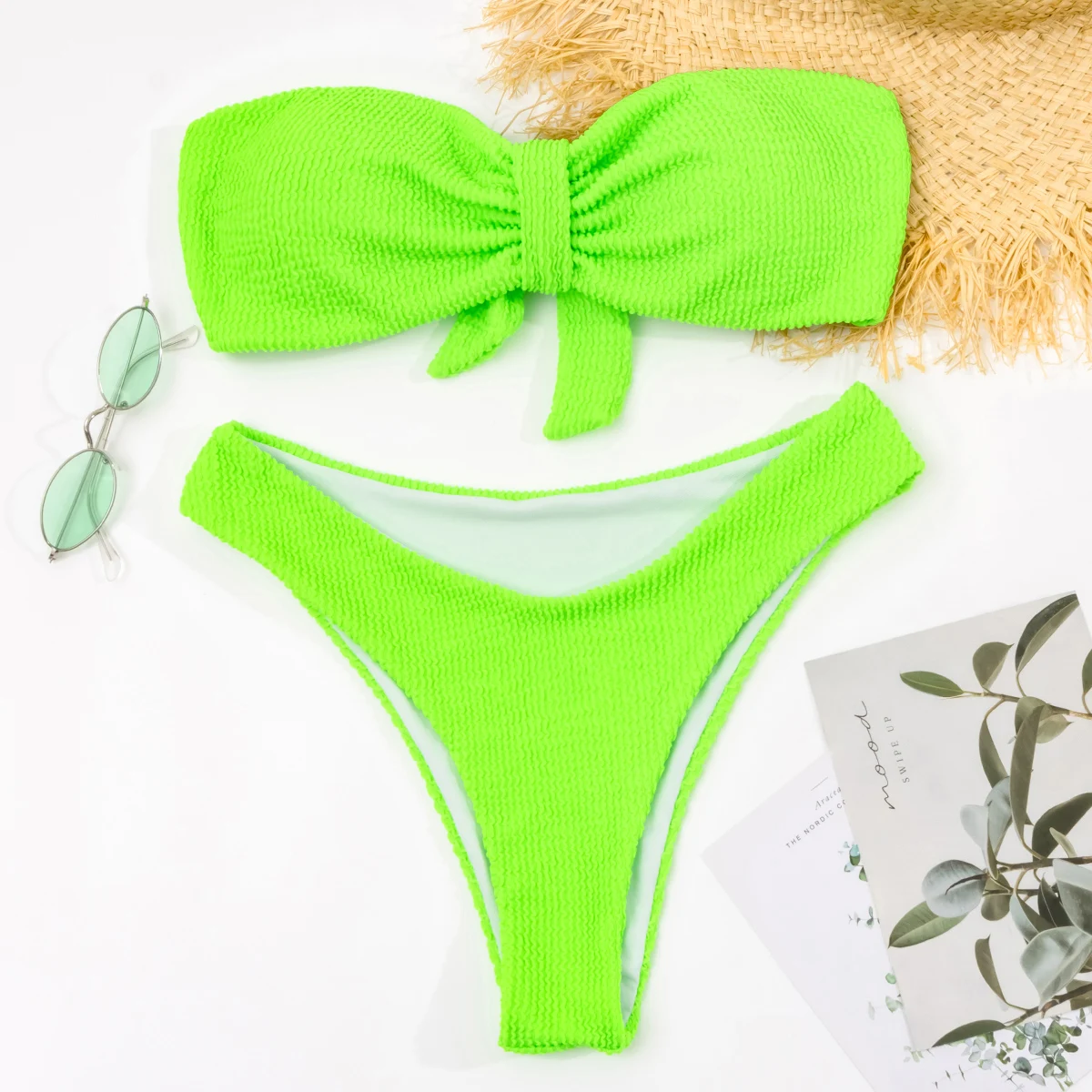 High Waist Bandeau Bikini 2024 Sexy Women Swimsuit Solid Swimwear Female Brazilian Thong Bikini set Bathing Suit