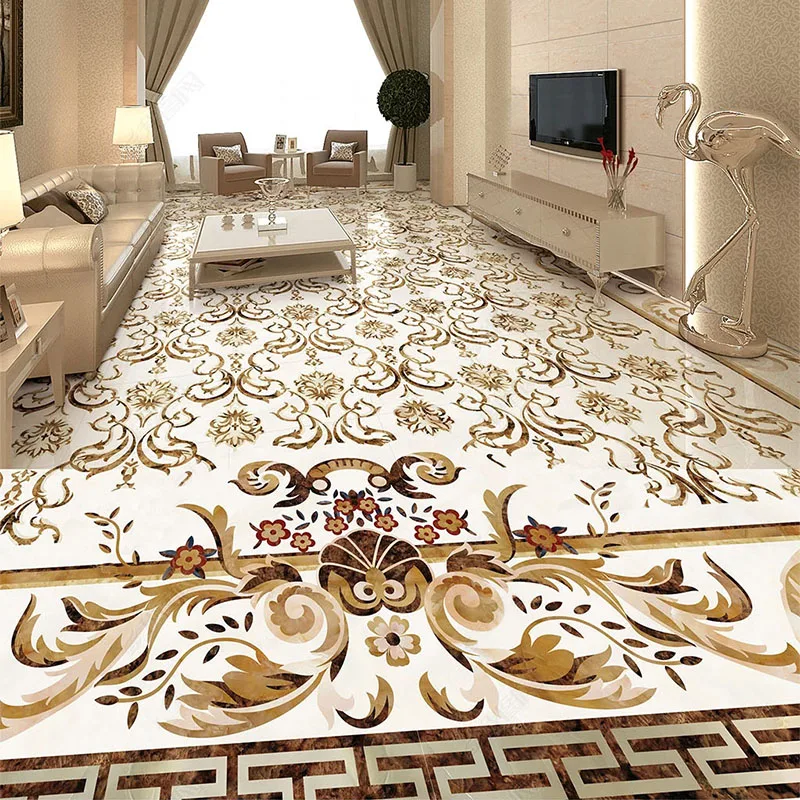 Self-Adhesive Floor Sticker European Style 3D Pattern Marble Tiles Floor Mural Wallpaper Living Room Hotel Luxury PVC Wallpapers