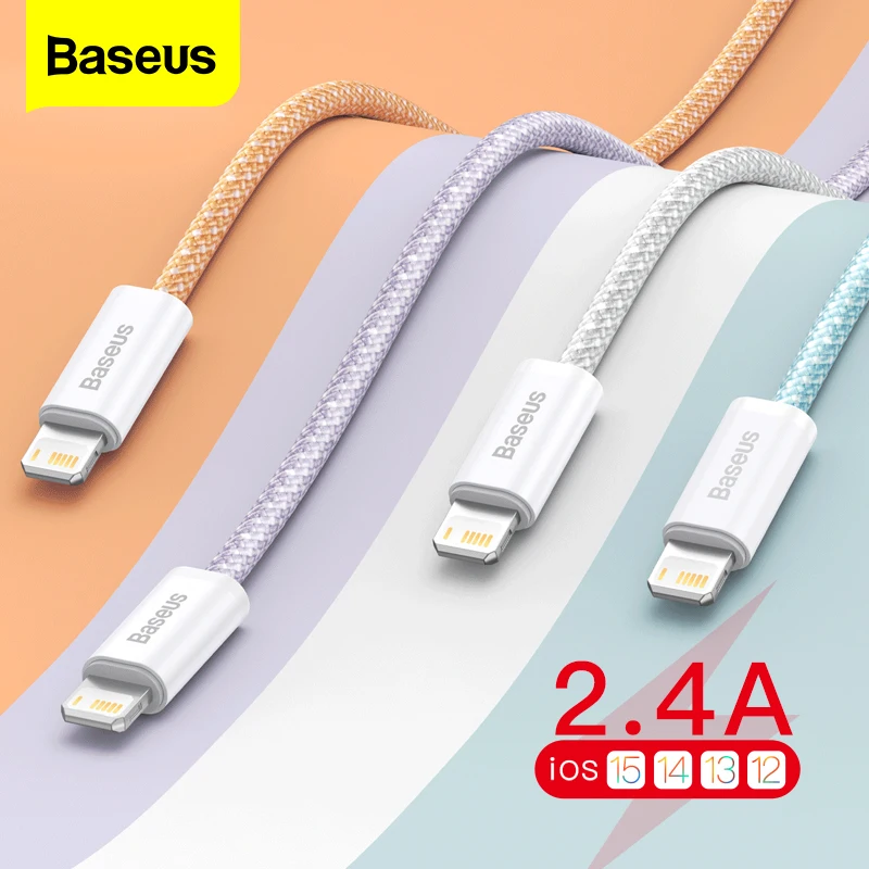 Baseus USB Cable For iPhone 13 12 11 Pro XS Max XR X 8 7 Mini 2.4A Fast Charging Data Phone Cable For iPhone 13Pro Max Wire Cord