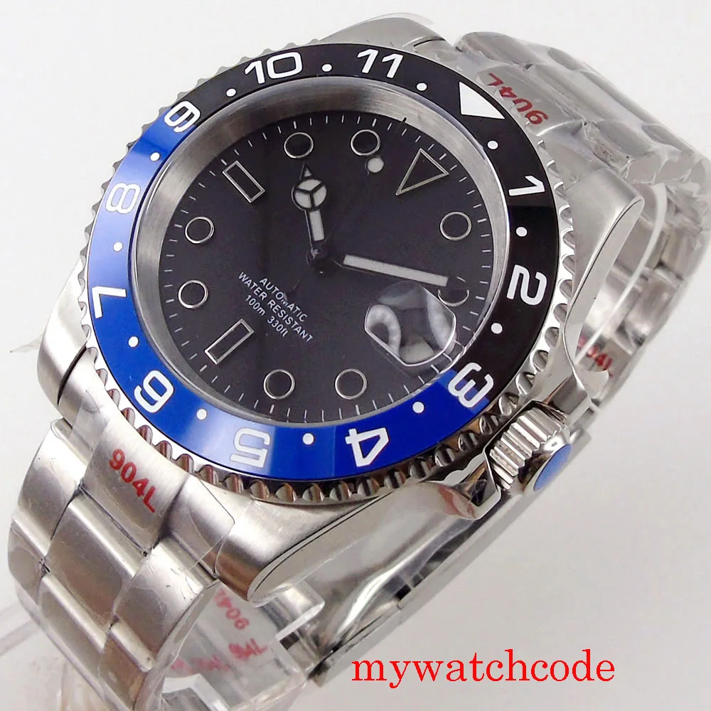 Imagem -03 - Dial Automático Relógio Masculino Miyota 8215 Nh35 Pt5000 Movimento Safira Cristal Moldura Undirecional Inserção Cerâmica 40 mm Preto Branco