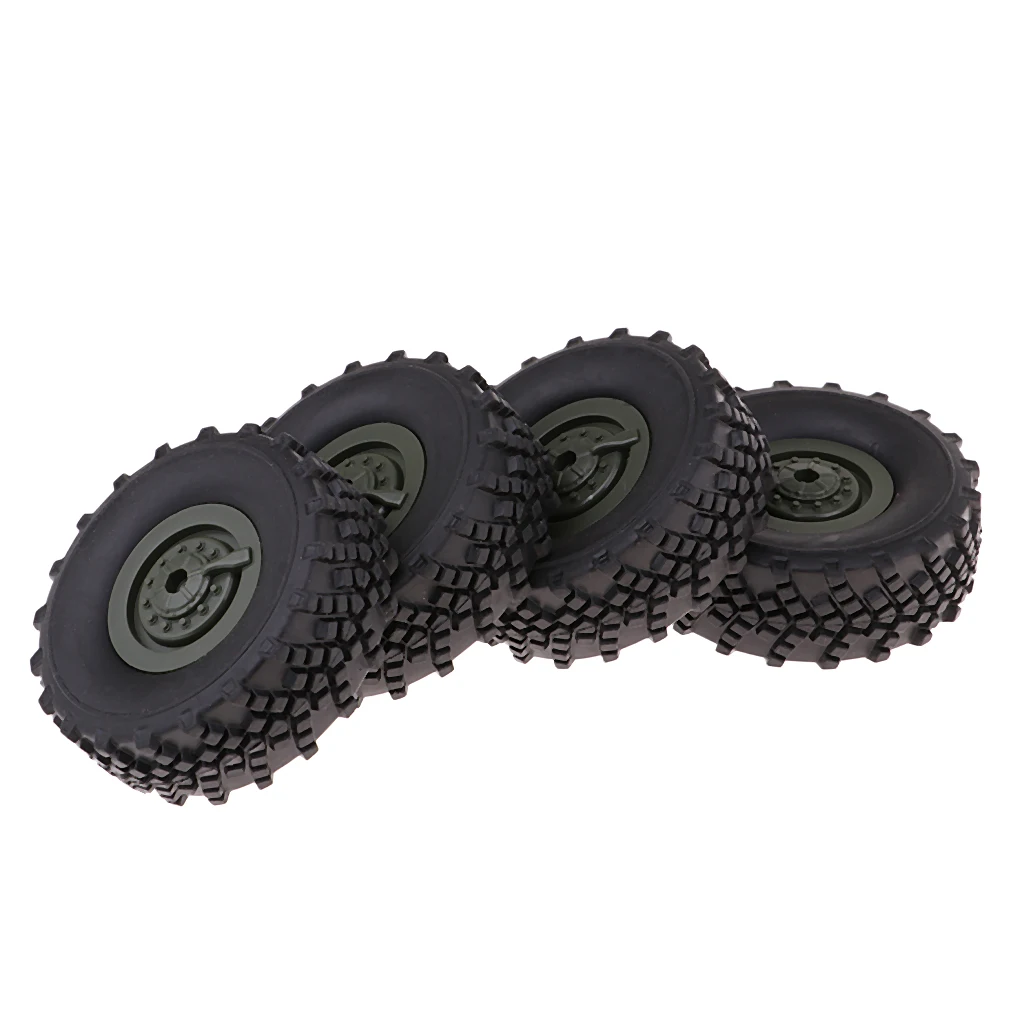 4-Pack Rubber Tire with Army Green Wheels for WPL 1:16 Remote Control Trucks