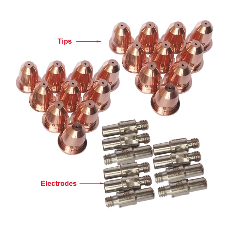 IPT60 Cutting Torch Parts 10 Electrodes 20pcs tips，10pcs1.0mm tips 10pcs 0.9mm Tips IPT60 Plasma Torch Consumable