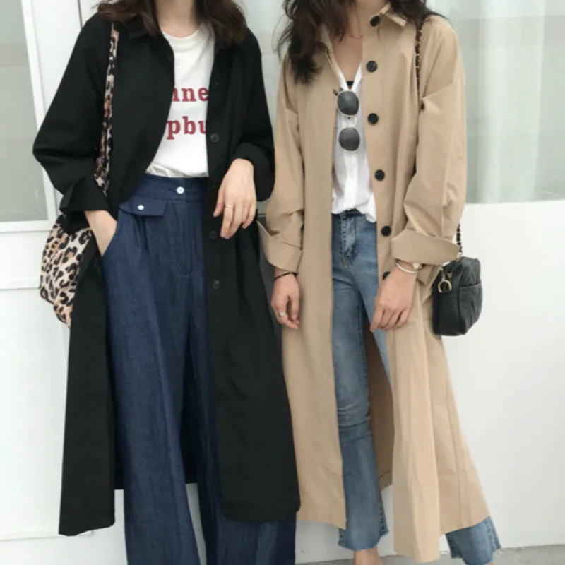 Women Autumn Long Sleeve cloak Long Trench Coat Female Pocket cardigan Straight Shirt Windbreaker Manteau Femme Hiver Overcoat