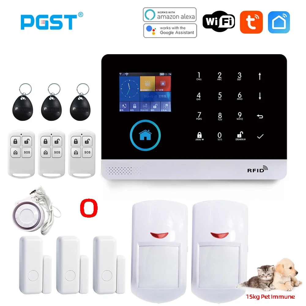 PGST PG103 Tuya Alarm System With Pet Immune Motion Sensor IP Camera WiFi Wireless Smart Home Bulgar Security APP Control