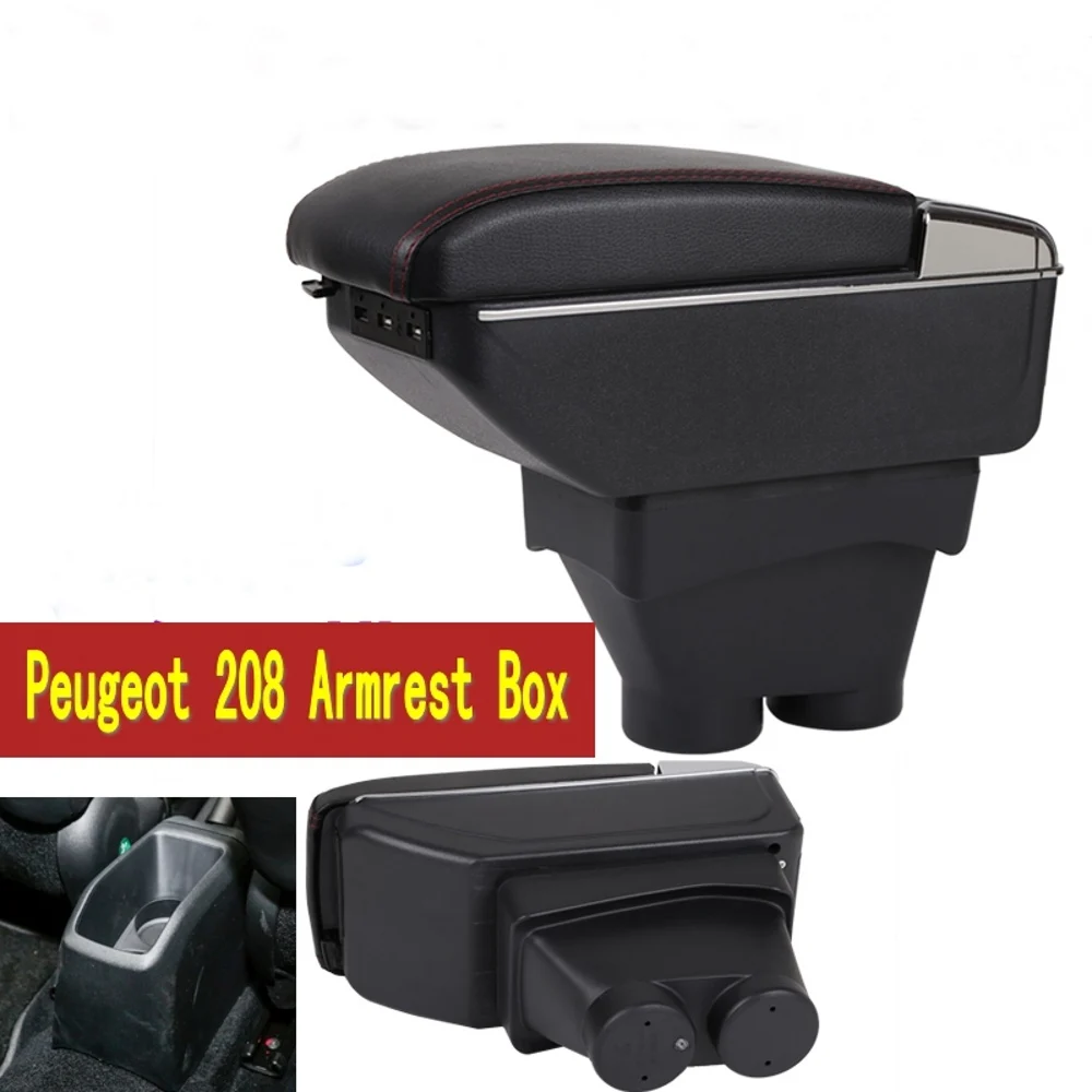 

For peugeot 208 armrest box central Store content box with cup holder ashtray USB 208 armrests box