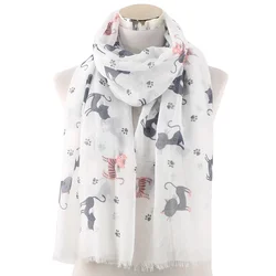 Foulard en coton avec imprimé empreinte de chat pour femme, châle de détente pour l'extérieur, garde au chaud pour éviter le vent