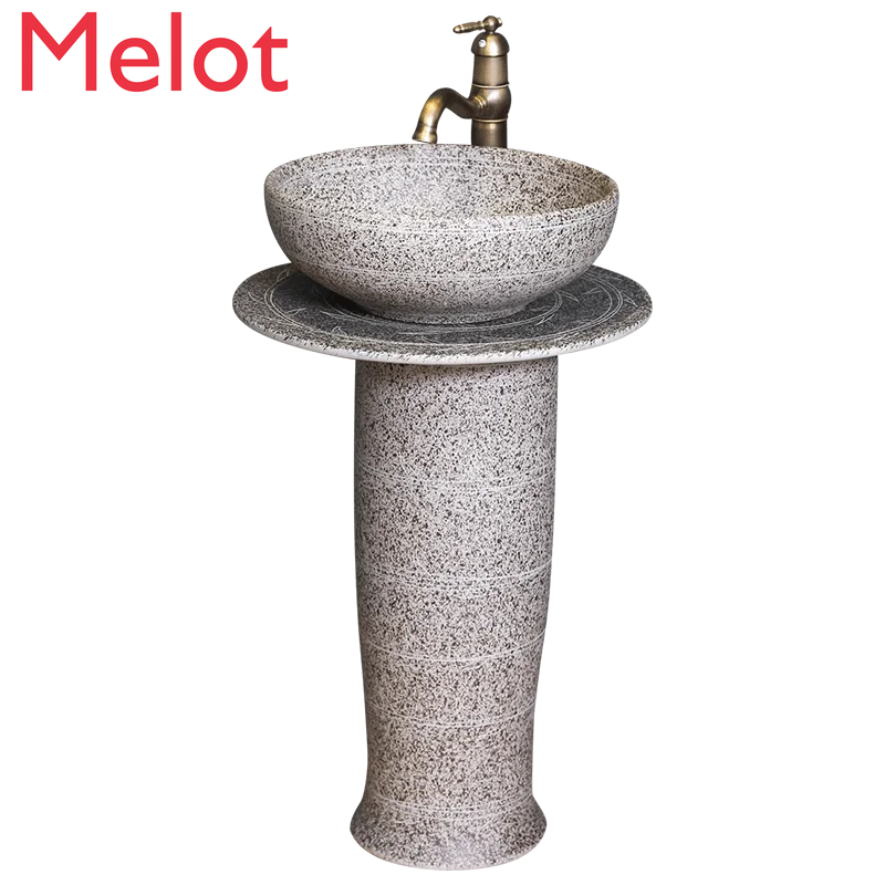 Pedestal Washbasin Balcony Bathroom Floor-Mounted Integrated Wash Basin Outdoor Courtyard Outdoor Ceramic Pillar Basin