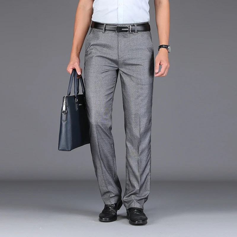 

Plus Zise 42 44 46 Dress Pants Men Classic Style Business Casual Loose Straight Gray Stretch Trousers Male Brand