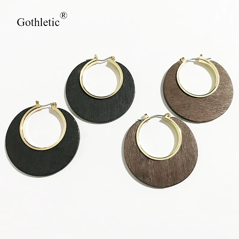 Wood Hoop Earring 40mm Black/Brown Small Round Circle Earrings for Women Hoops Fashion Jewelry Gift 2022 New