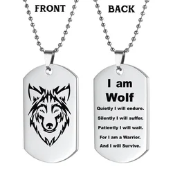 Fashion Wolf Pendant Necklace Double Side Engraved I am Wolf Fans Gift Dog Tag Jewelry Stainless Steel Necklace